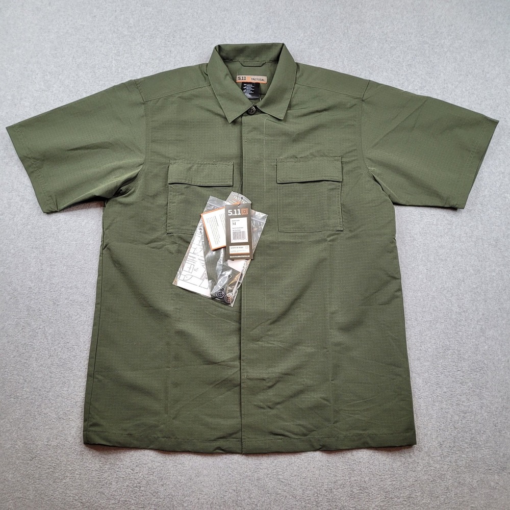 5.11 Tactical Fast-Tac TDU Shirt Mens Medium Green Short Sleeve Ripstop 71379